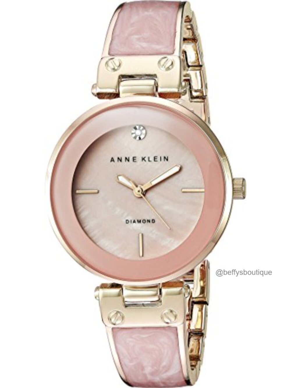 Anne Klein Women's Genuine Diamond Bangle Watch with Mother of Pearl Dial
